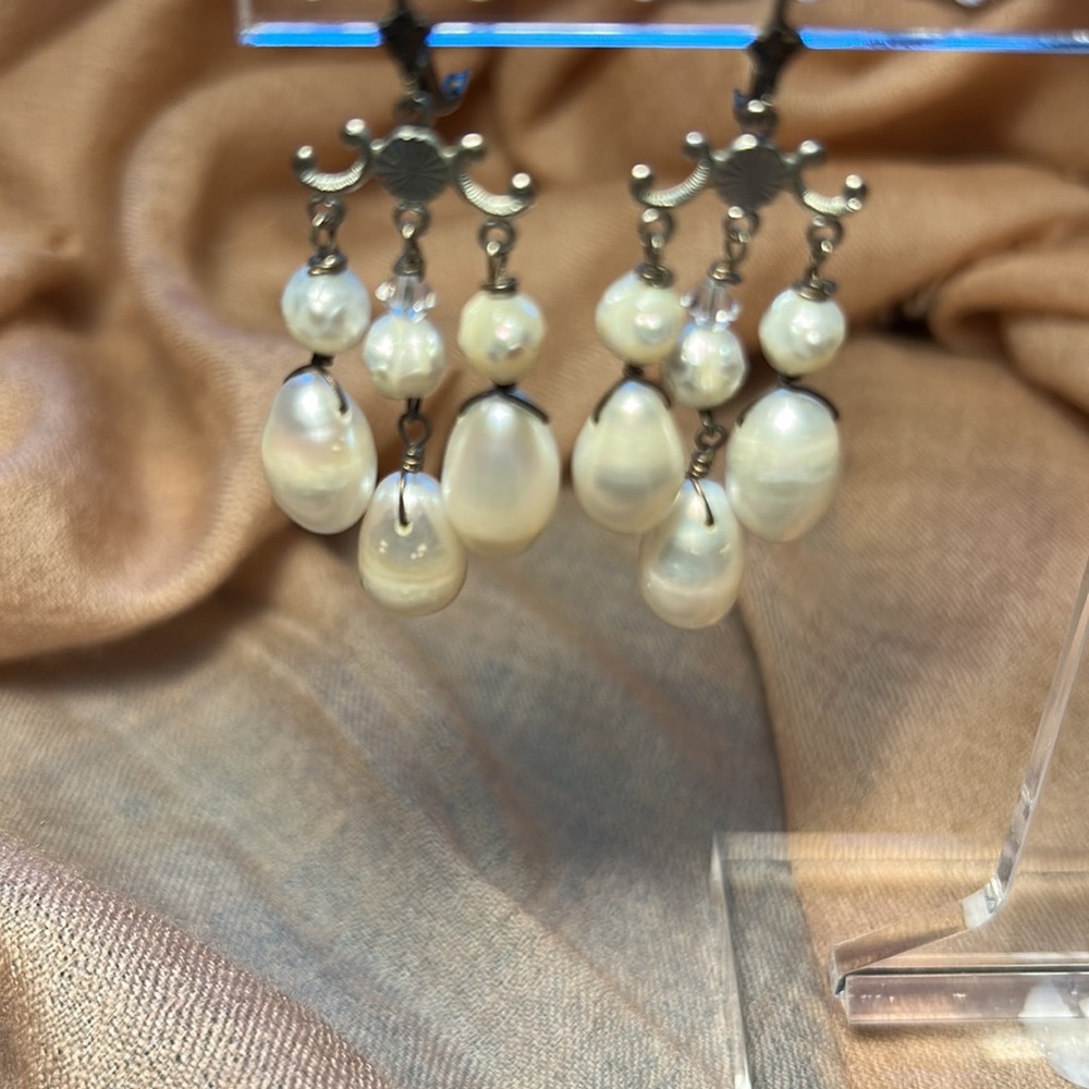 925 fresh water pearl chandelier earrings - Picture 5 of 7